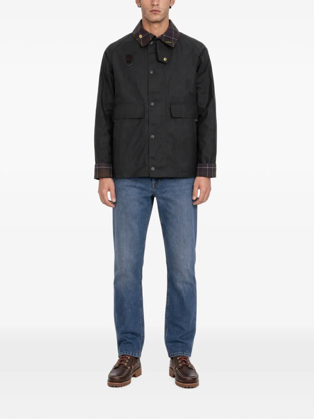 Barbour Spey jack met gewaxte katoenen en geruite afwerking Groen