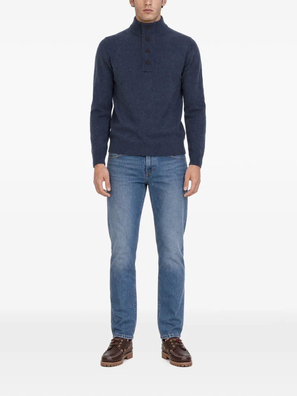 Barbour Trui met elleboogpatch en knopen Blauw