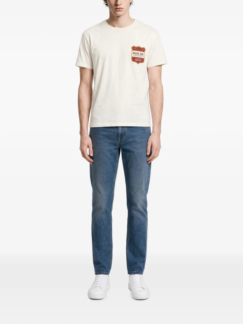 RHUDE Katoenen T-shirt met logoprint Beige