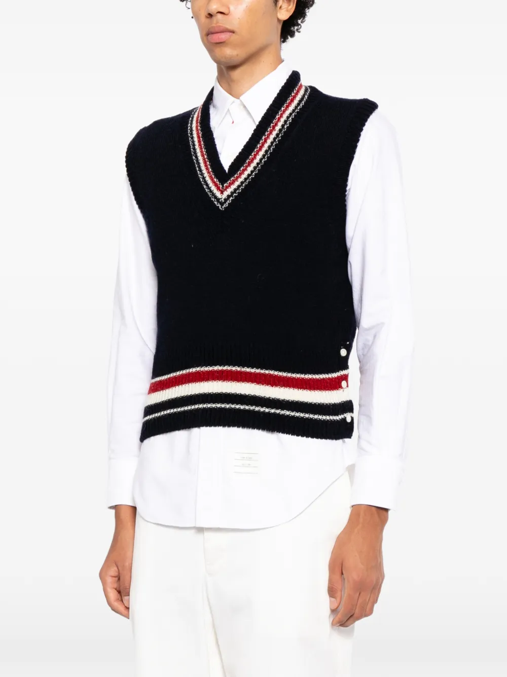 Thom Browne Top met V-hals en streepdetail Blauw