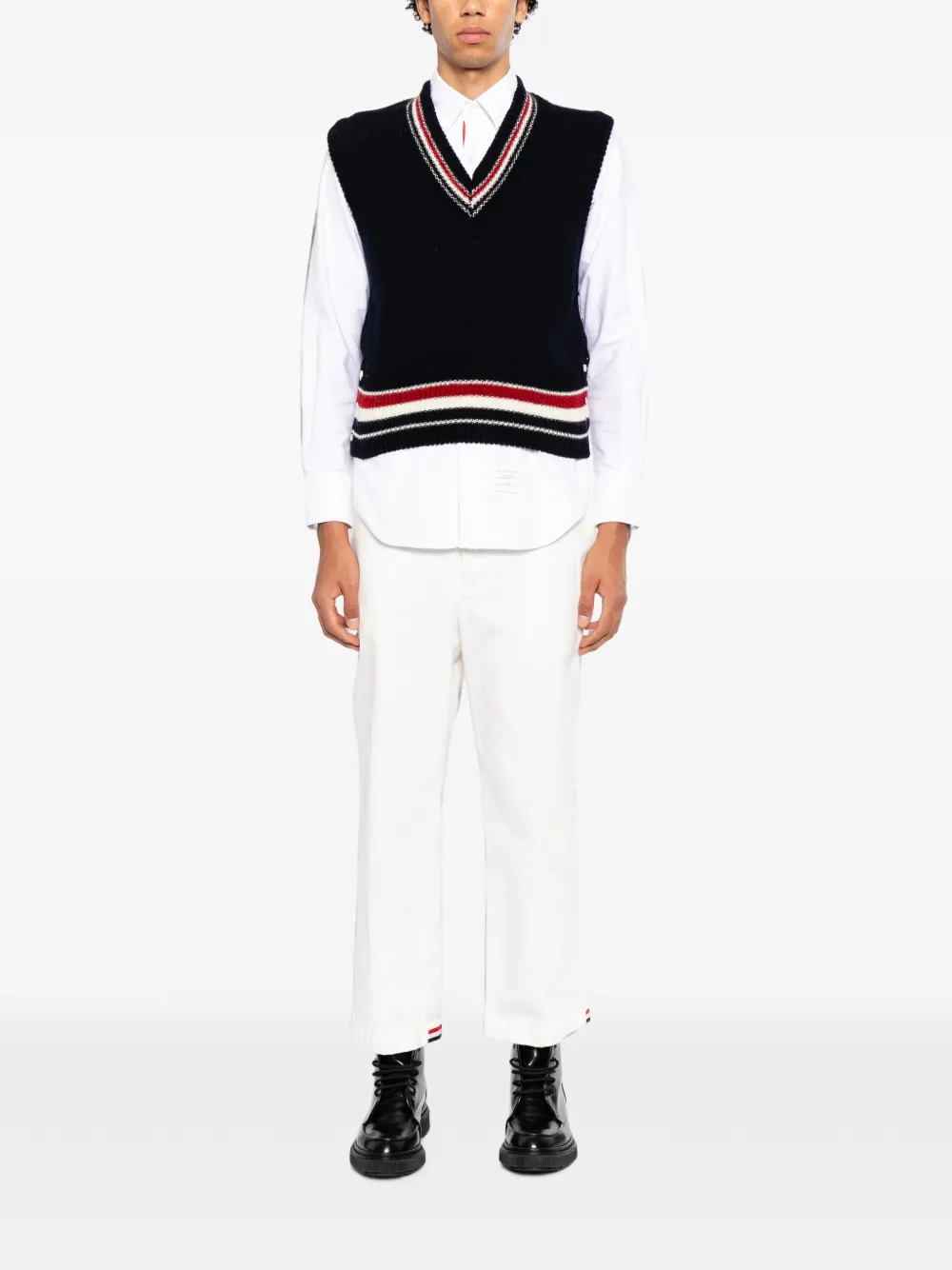 Thom Browne Top met V-hals en streepdetail Blauw