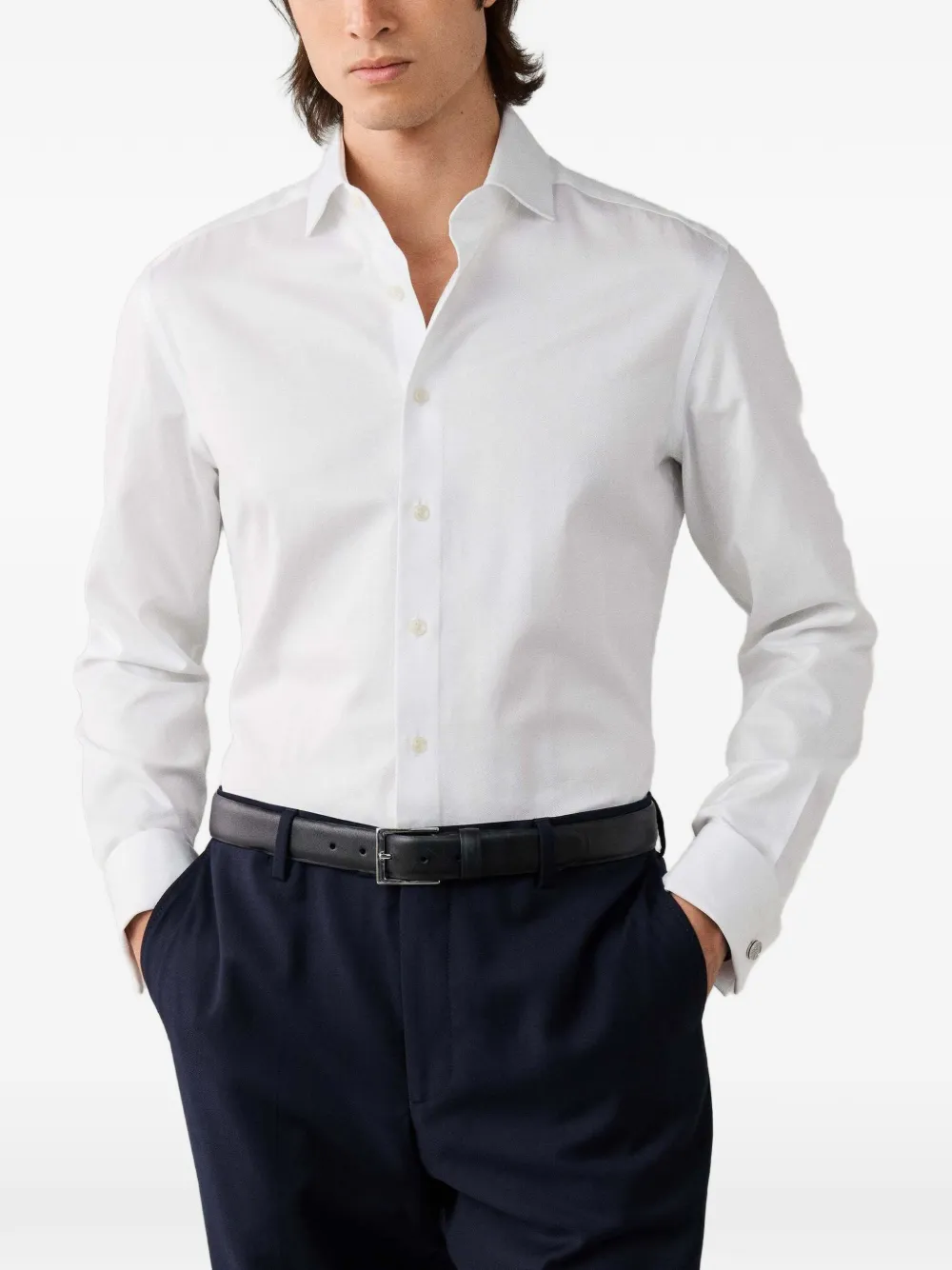 Hackett London Katoenen overhemd met visgraatpatroon Wit