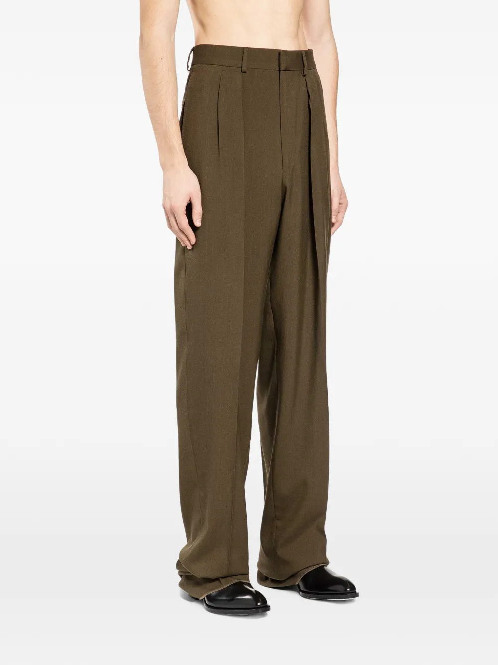 TOM FORD Wollen broek met dubbele plooi Groen