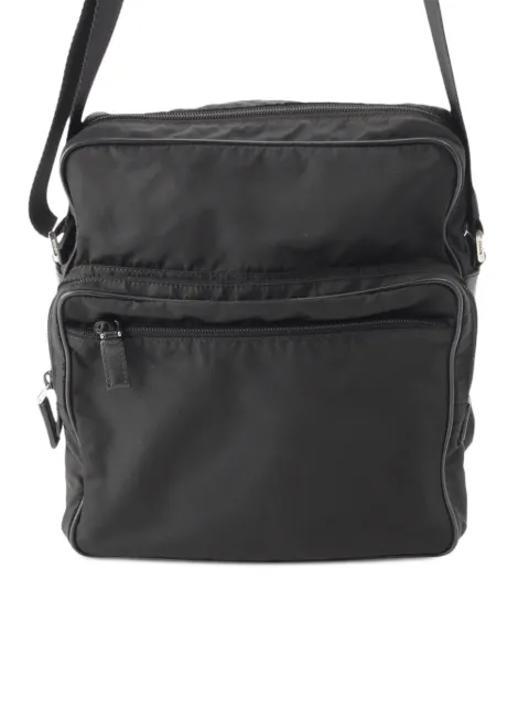 Prada Pre-Owned 2013-2026 사피아노 트리밍 테수토 지퍼 탑 크로스 백