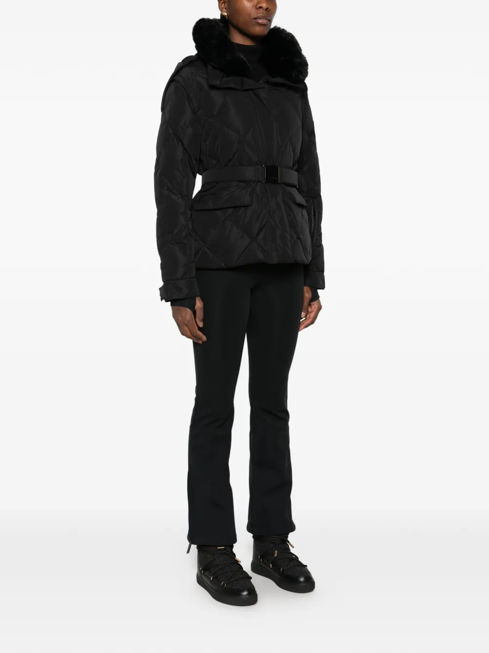 AMERL Bettina diamond-quilted belted ski jacket Zwart