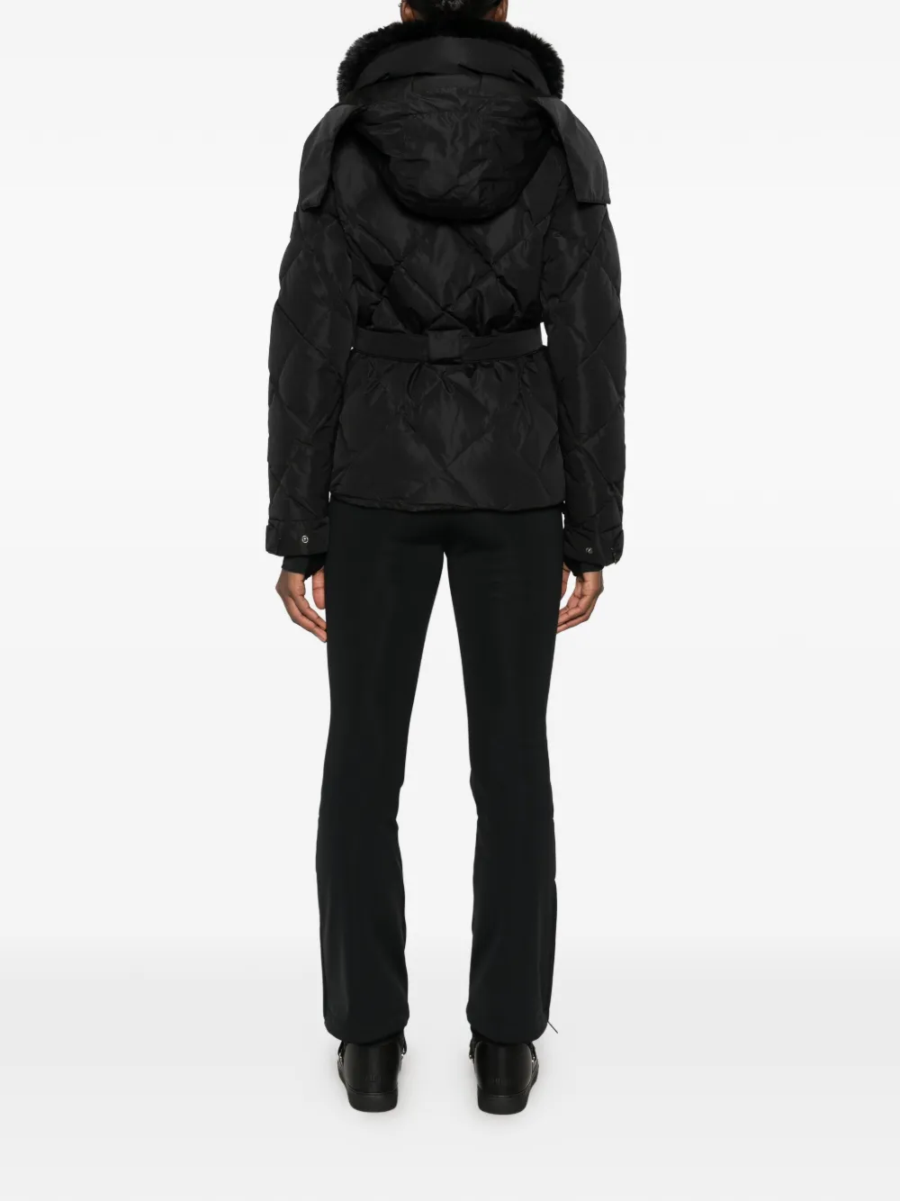 AMERL Bettina diamond-quilted belted ski jacket Zwart