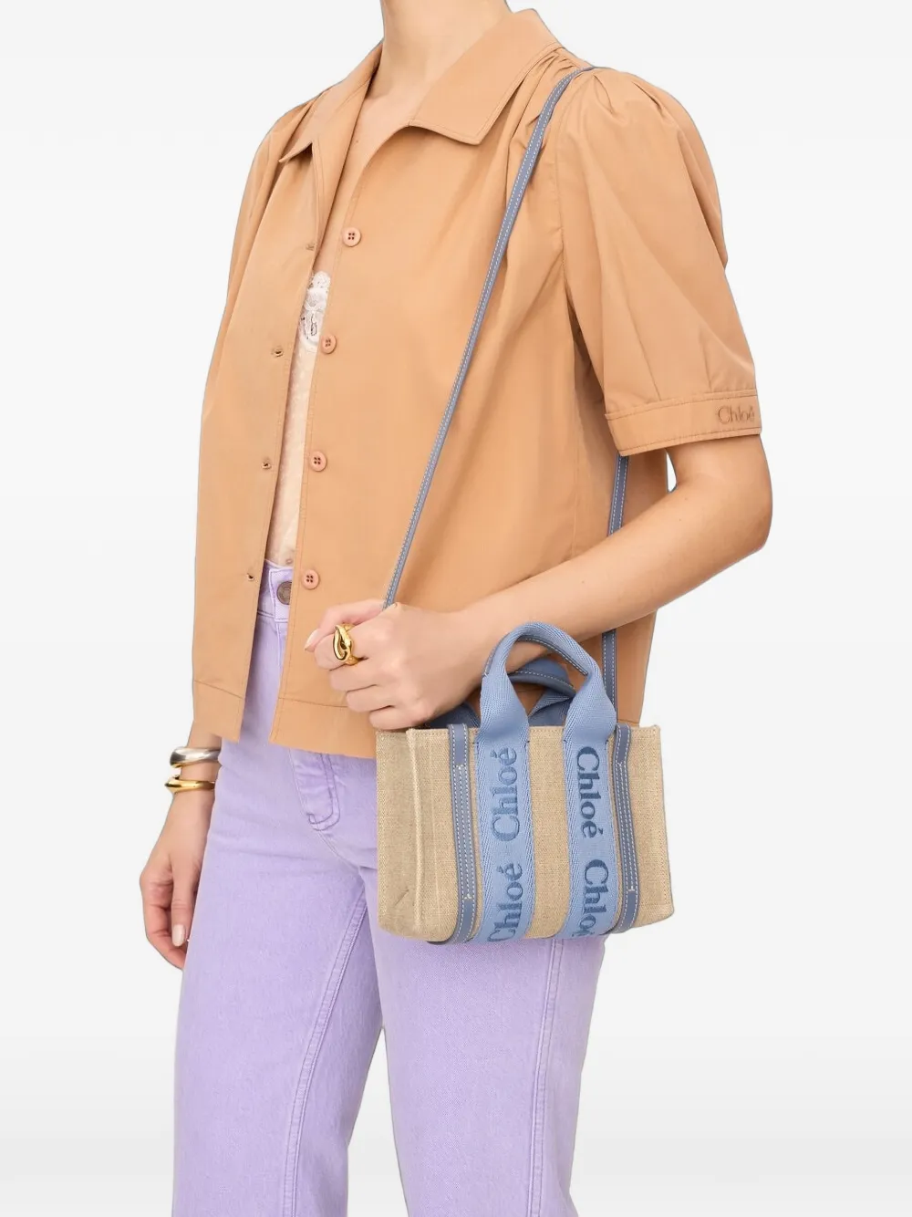Chloé Woody shopper met logoprint Beige