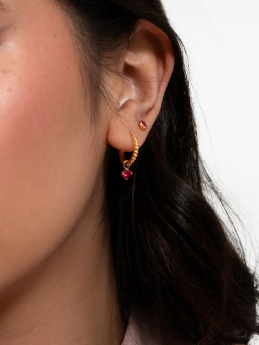 DOWER AND HALL ruby dewdrop stud earrings