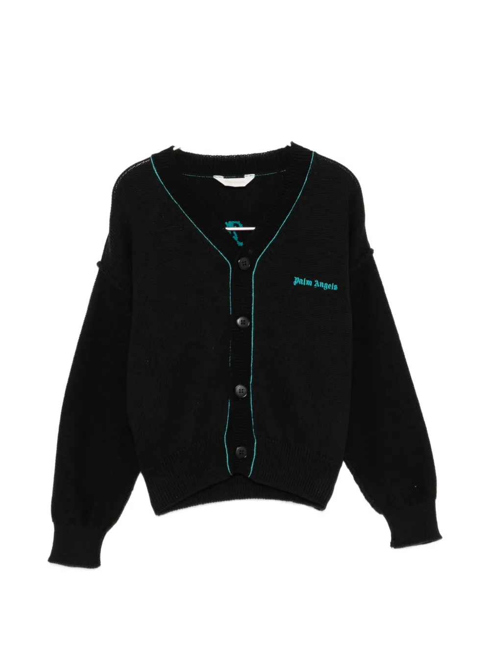 Palm Angels Kids logo-embroidered contrast-trim cardigan - Nero