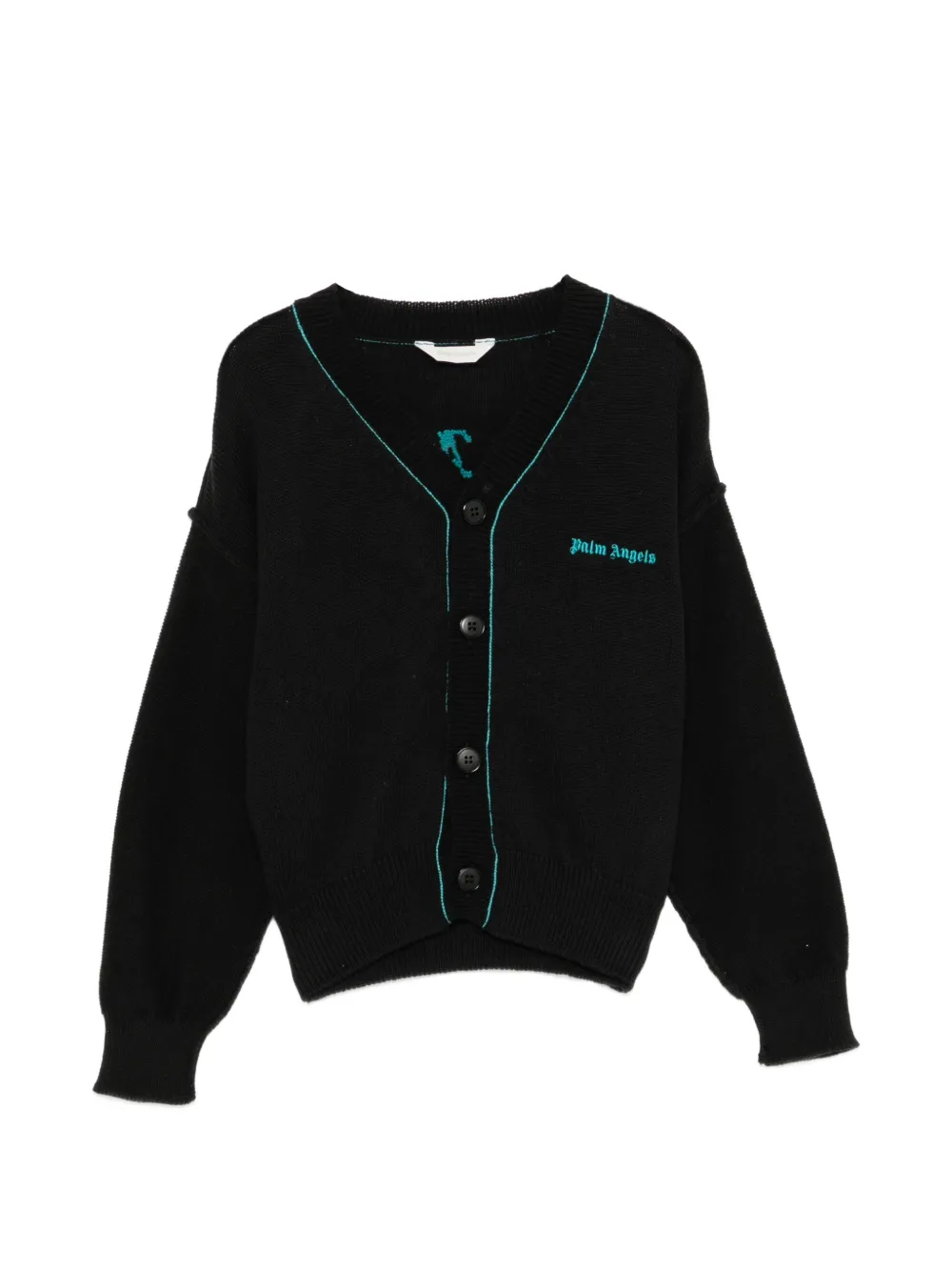 Palm Angels Kids logo-embroidered contrast-trim cardigan - Nero