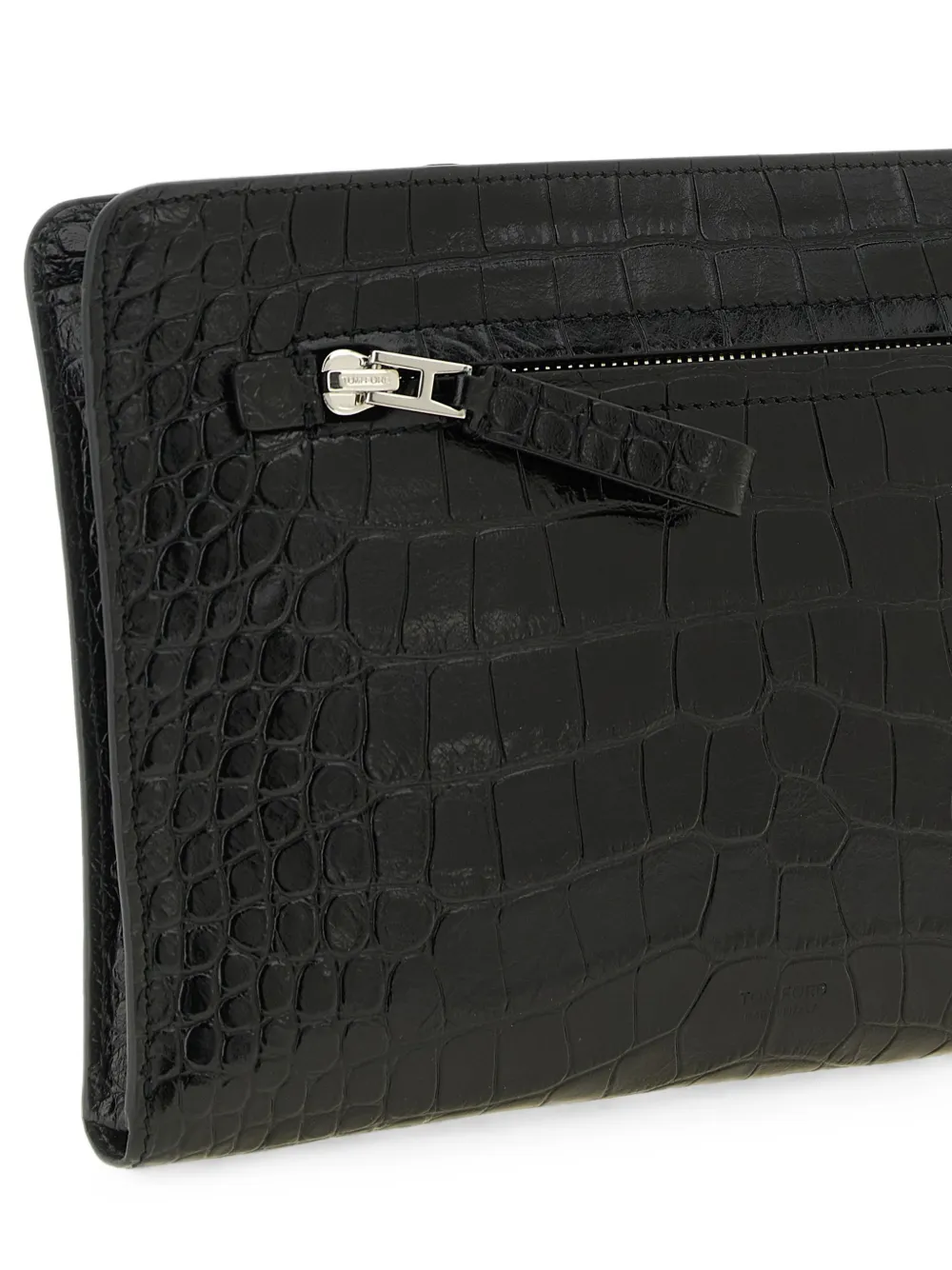 TOM FORD Clutch met krokodillen-reliëf Zwart