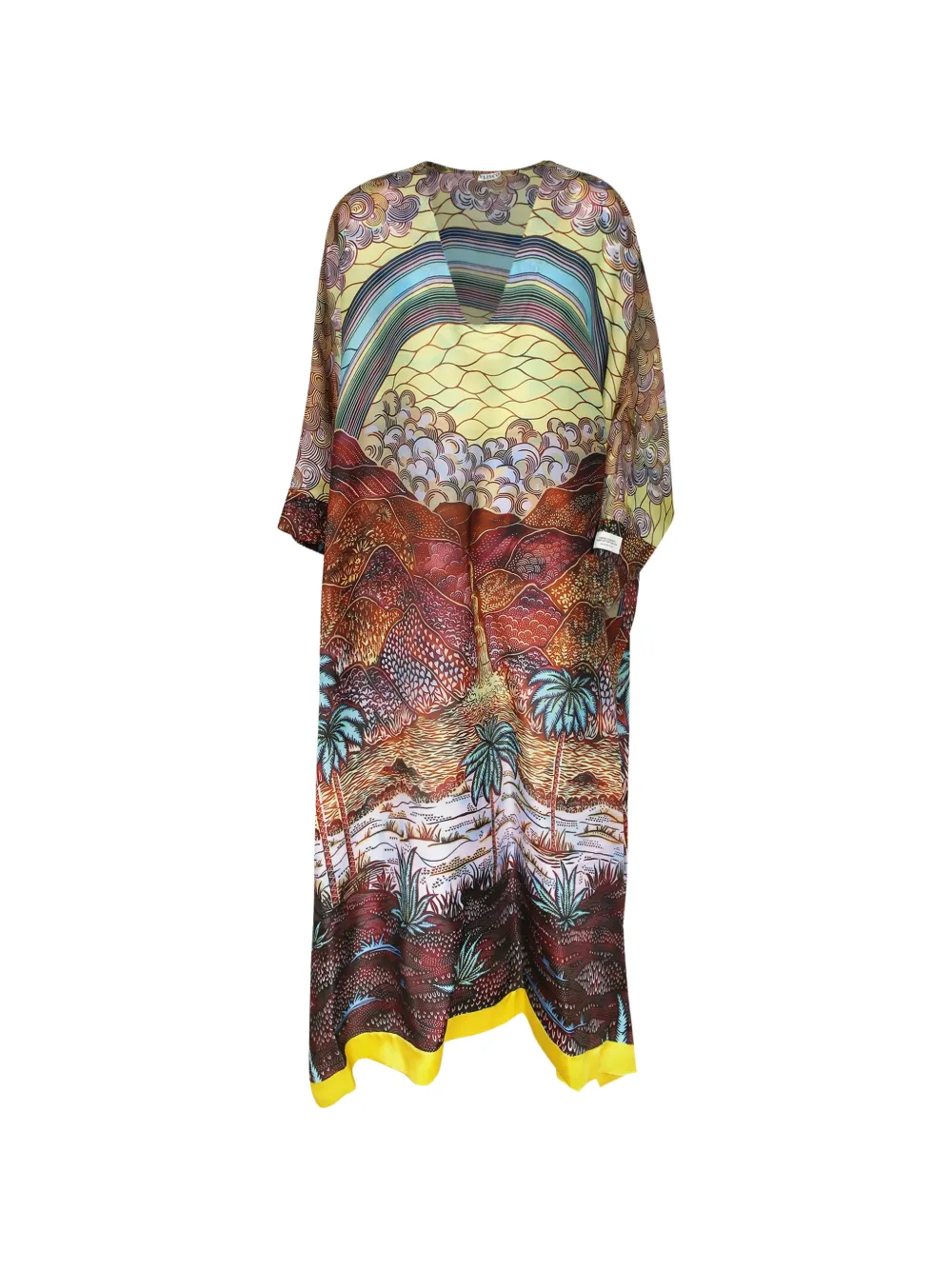 Vlisco Dialogues Rainbow landscape-print V-neck dress