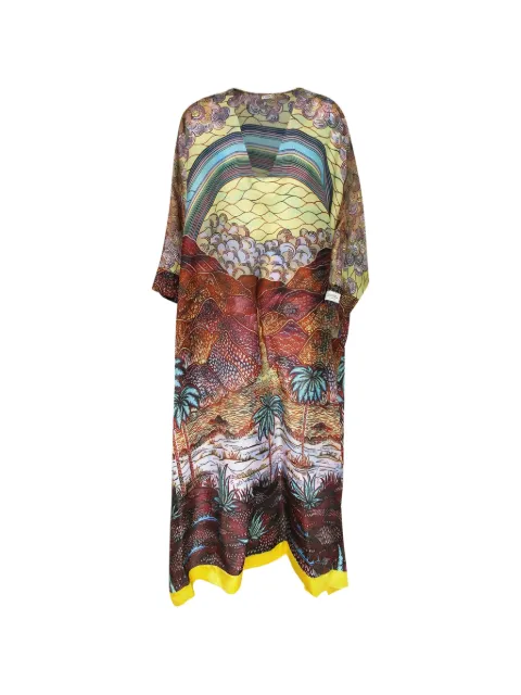 Vlisco Dialogues Rainbow landscape-print V-neck dress