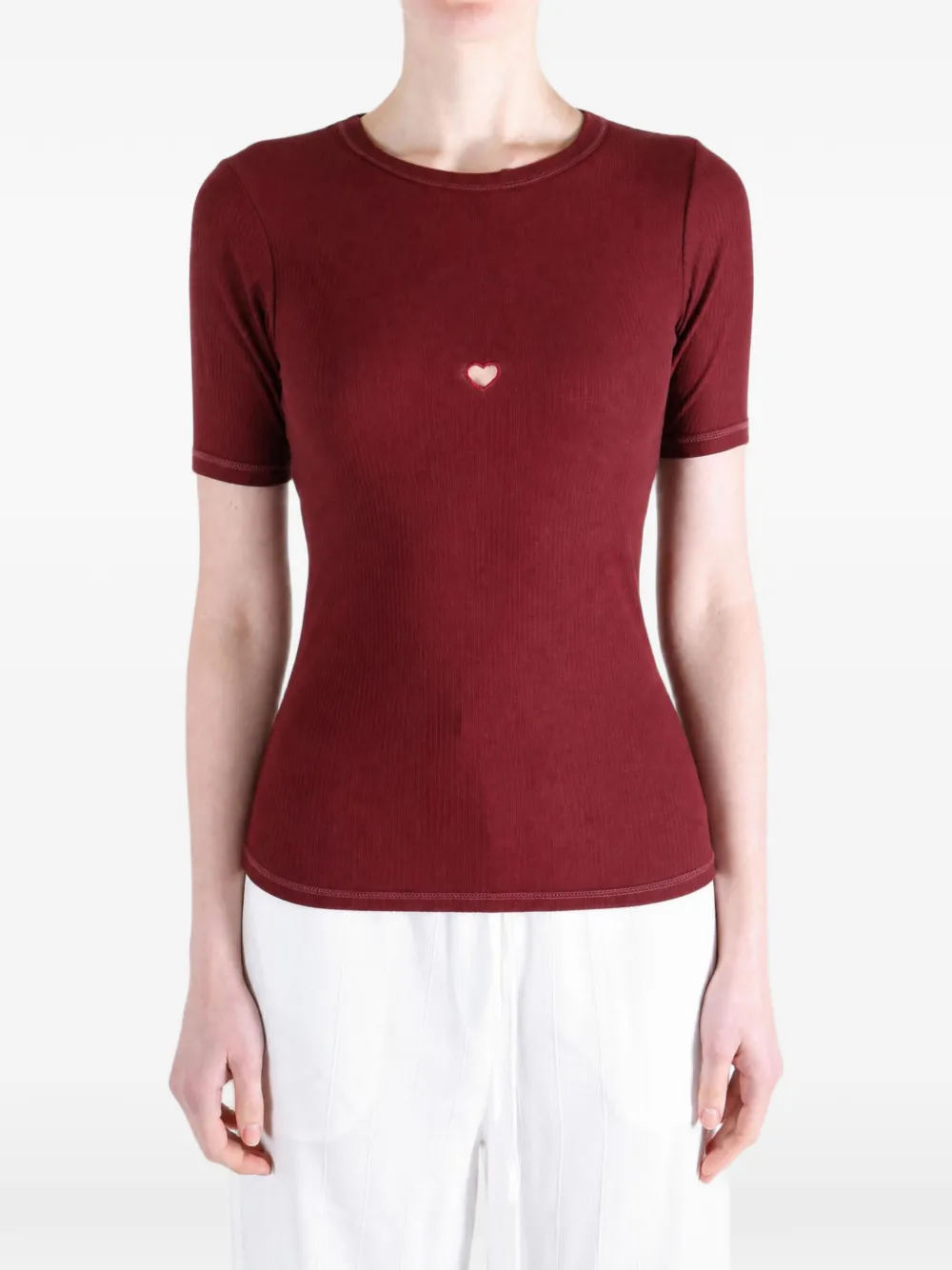 Baserange Ribbed Heart-cutout T-shirt In Red