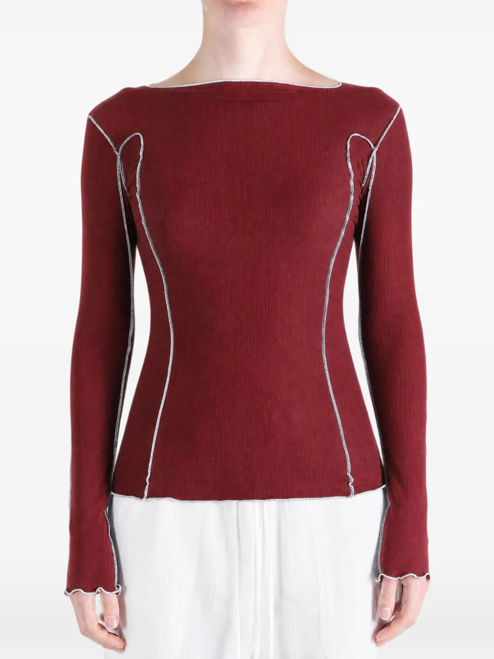 Baserange Omato T-shirt met contrasterende stiksels Rood