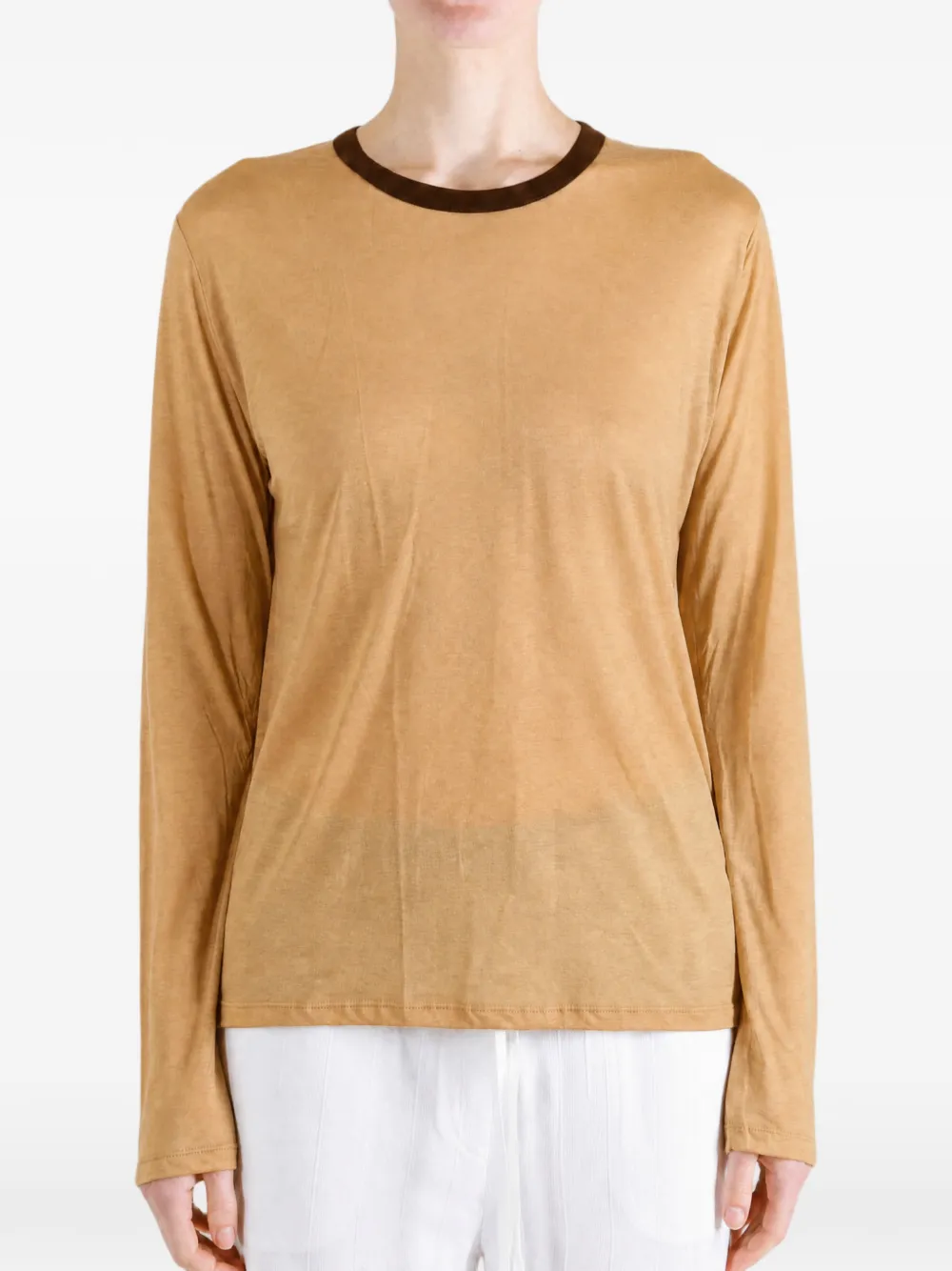 Baserange T-shirt met contrasterende afwerking Beige