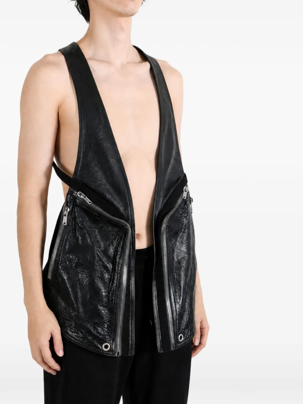 Rick Owens Temple zip-detail leather vest Zwart