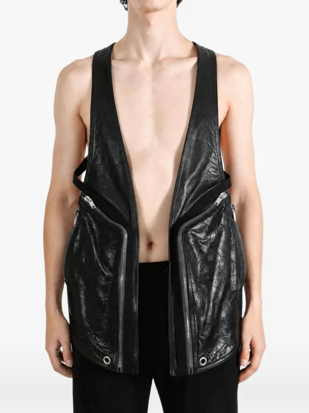 Rick Owens Temple zip-detail leather vest Zwart