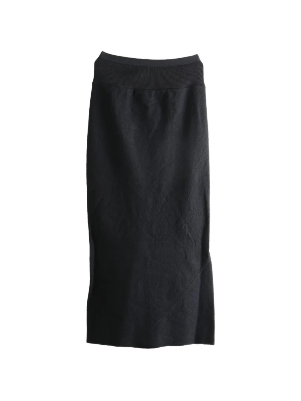 Rick Owens Calf Bias asymmetric ribbed-waist midi skirt - Nero