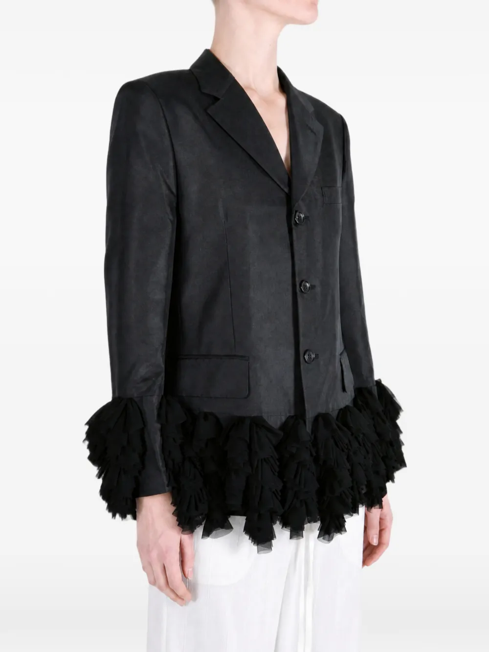 Comme Des Garçons ruffled-trim single-breasted jacket Zwart