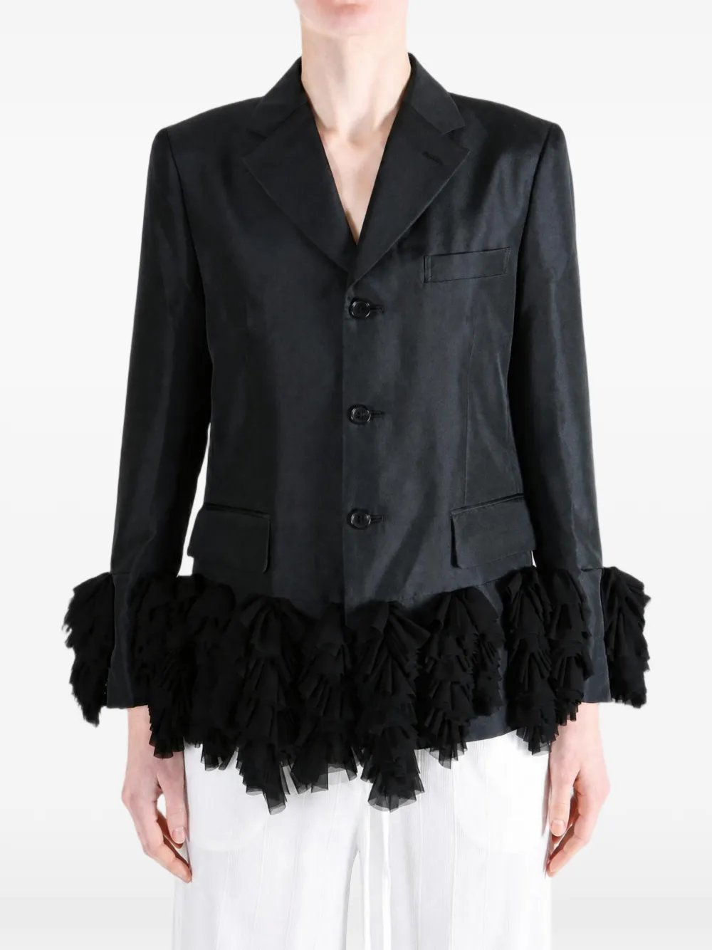 Comme Des Garçons ruffled-trim single-breasted jacket Zwart