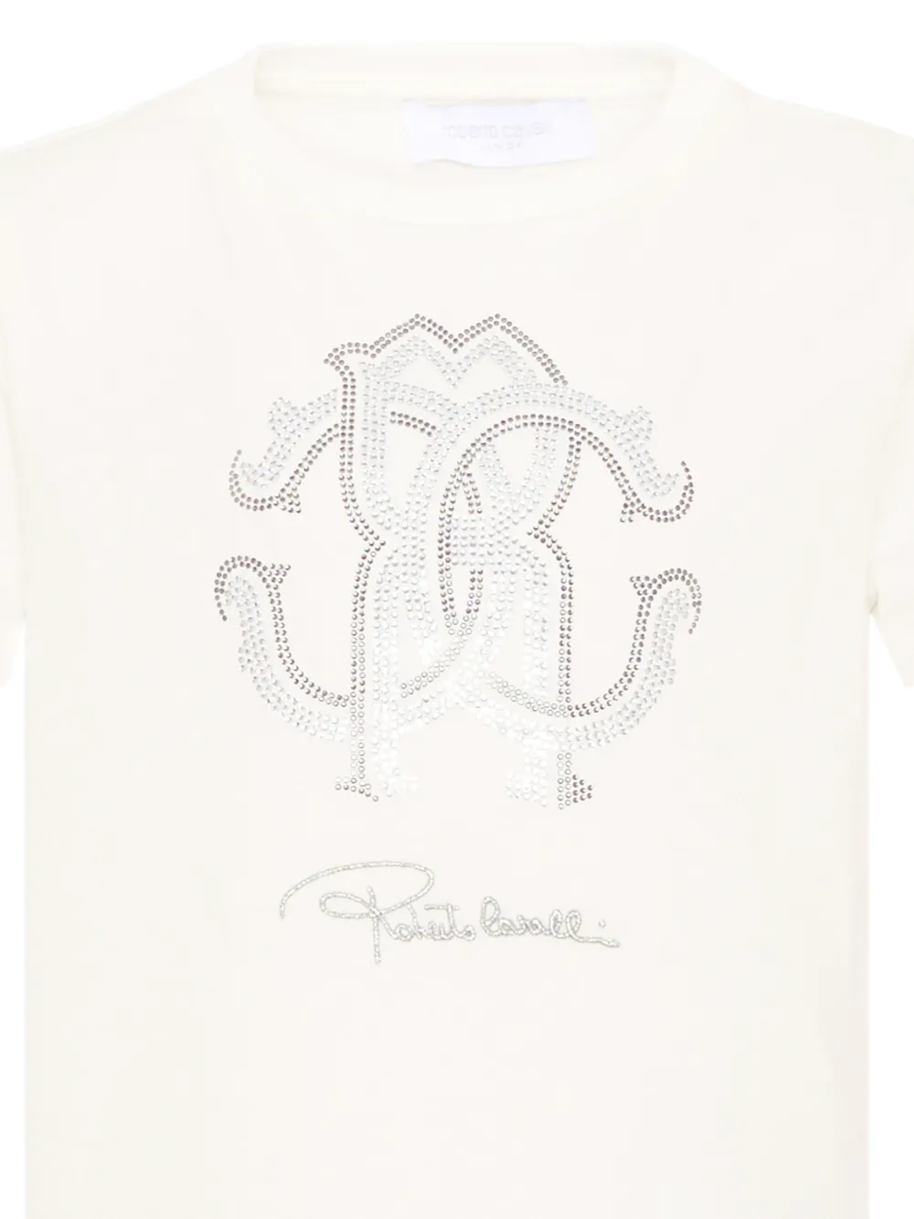 Roberto Cavalli Junior T-shirt met kristallen monogram Beige