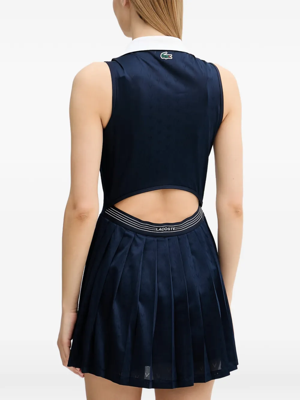 Lacoste Heritage pleated sleeveless mini dress Blauw