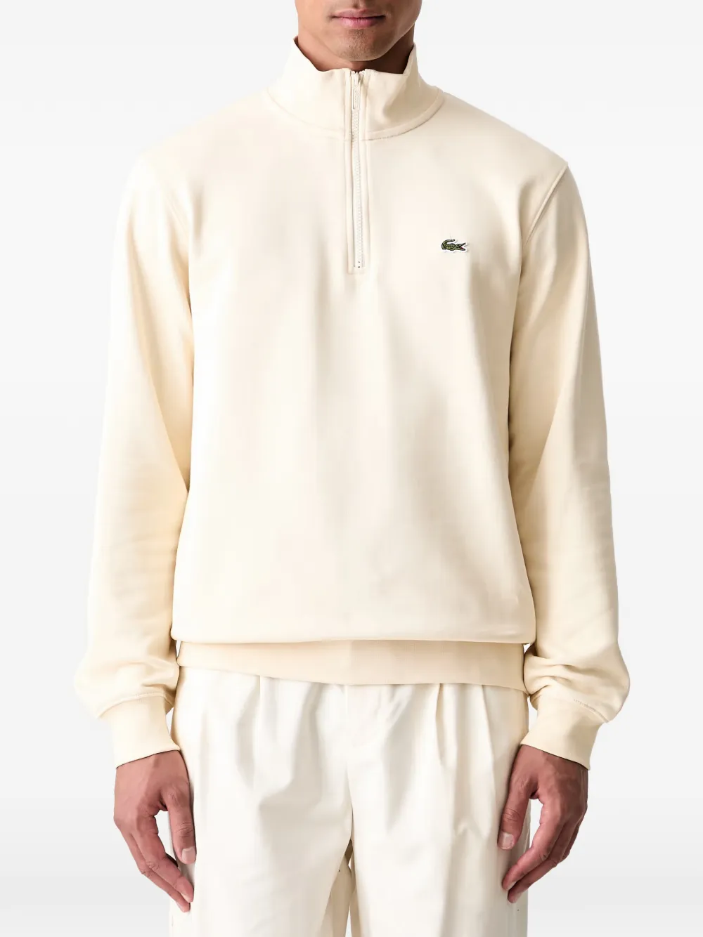 Lacoste Sweater met logopatch en kwartrits Beige