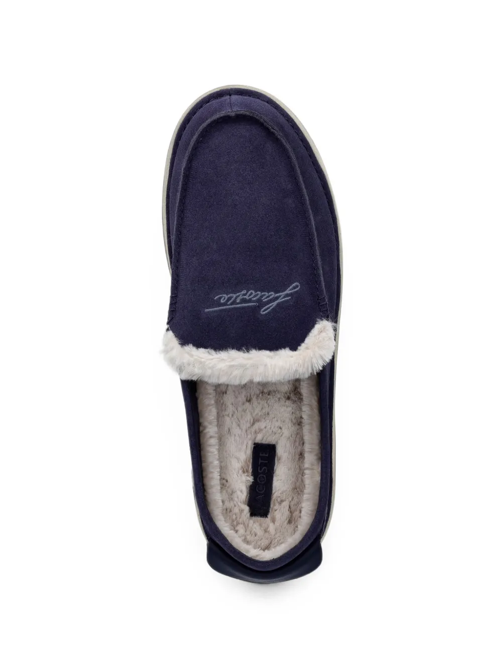 Lacoste Aubrey faux-fur trim loafer-style slippers Blauw