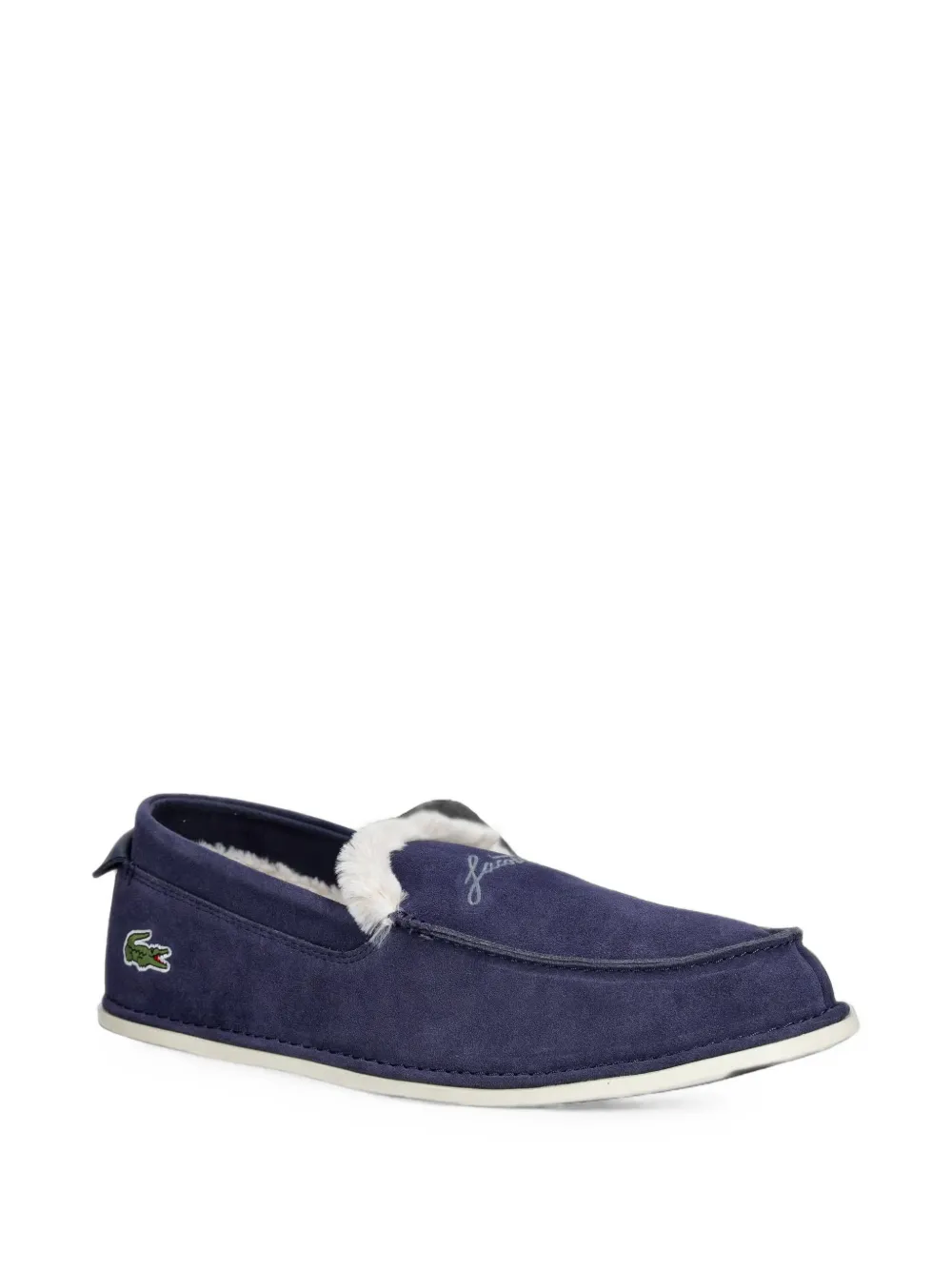 Lacoste Aubrey faux-fur trim loafer-style slippers Blauw
