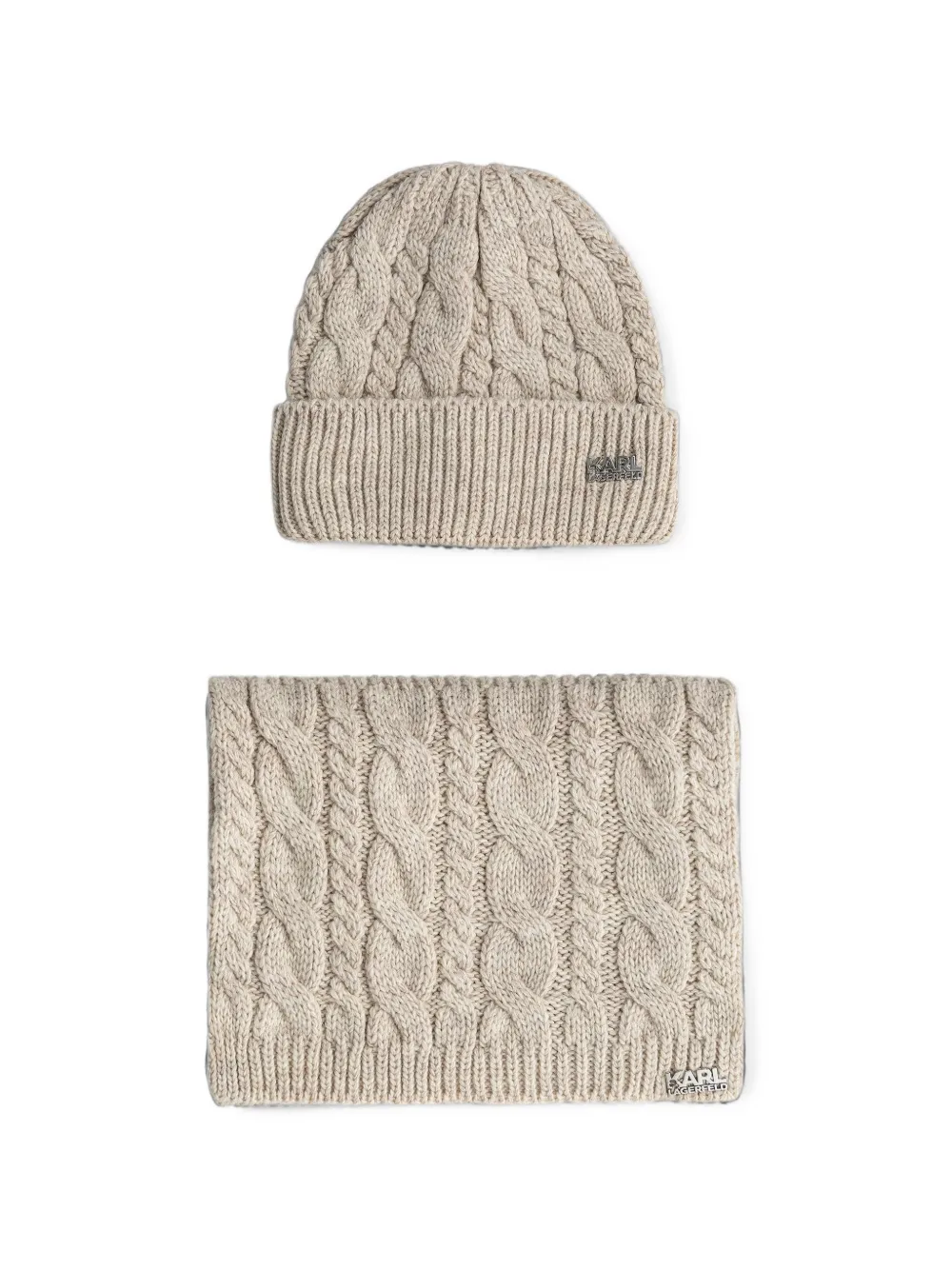 Karl Lagerfeld cable-knit logo-plaque beanie hat and scarf set