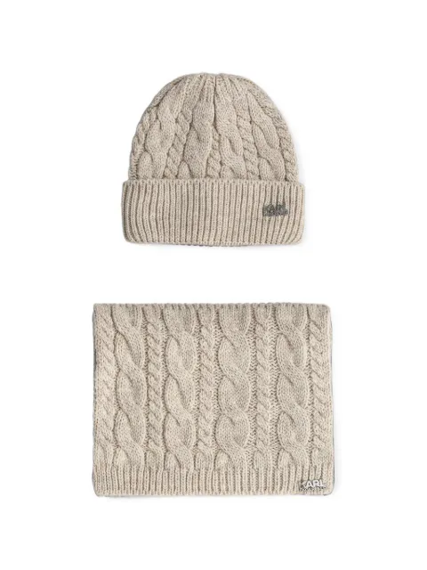 Karl Lagerfeld cable-knit logo-plaque beanie hat and scarf set
