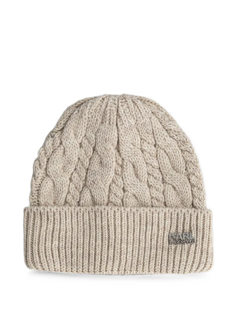 Karl Lagerfeld Kabelgebreide muts en sjaal met logo-plakkaat Beige