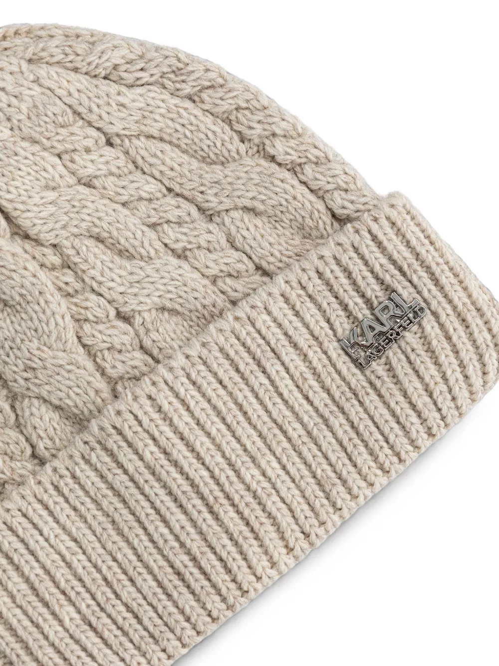 Karl Lagerfeld Kabelgebreide muts en sjaal met logo-plakkaat Beige