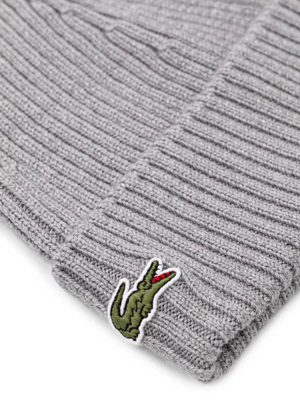 Lacoste Ribgebreide muts met logopatch Grijs