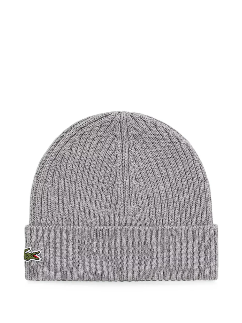 Lacoste Logo-patch Ribbed-knit Beanie Hat In Gray