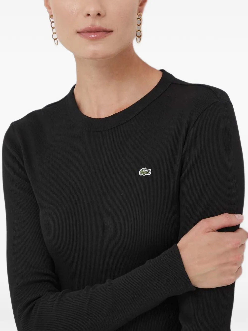 Lacoste Slim-fit geribbeld katoenen T-shirt Zwart