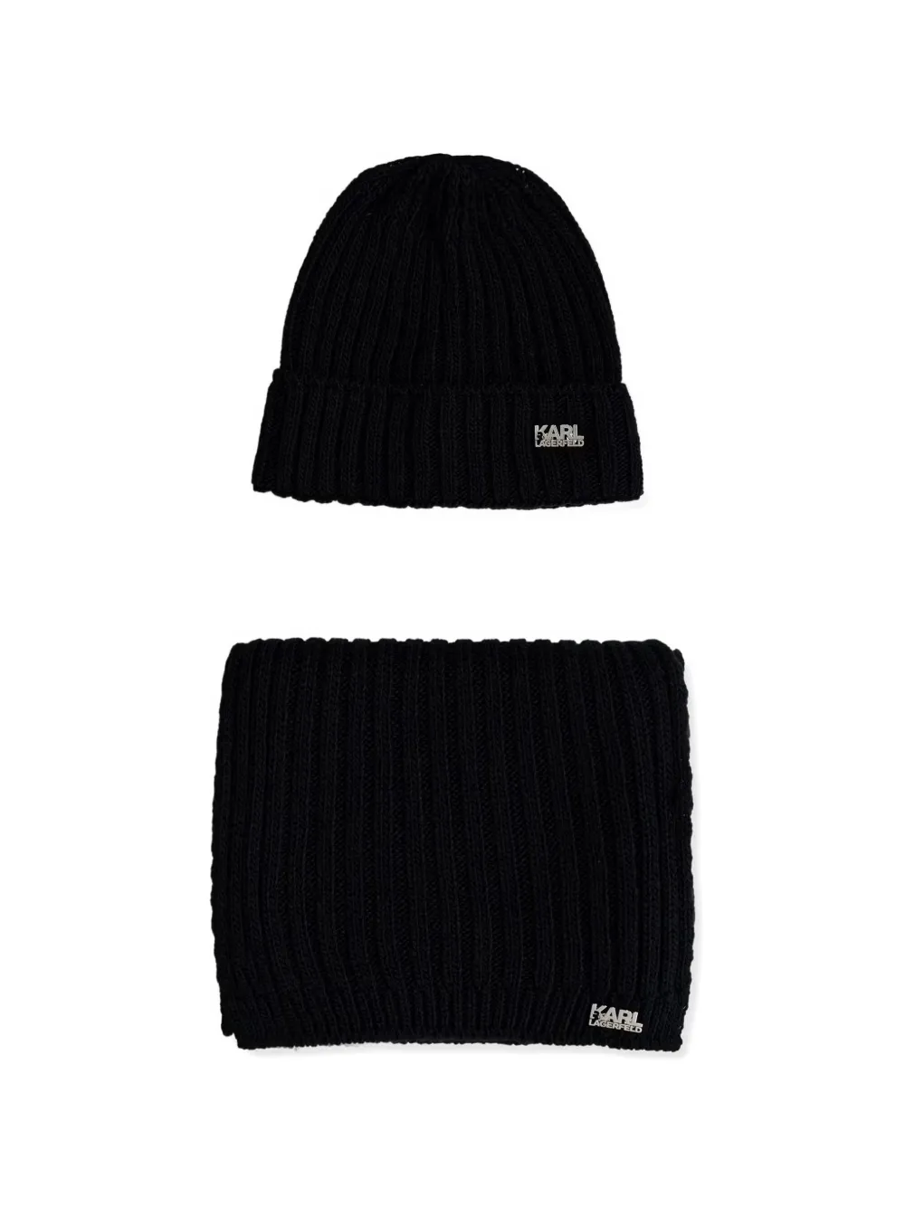 Karl Lagerfeld logo-plaque beanie hat and scarf set
