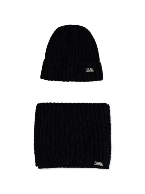 Karl Lagerfeld logo-plaque beanie hat and scarf set