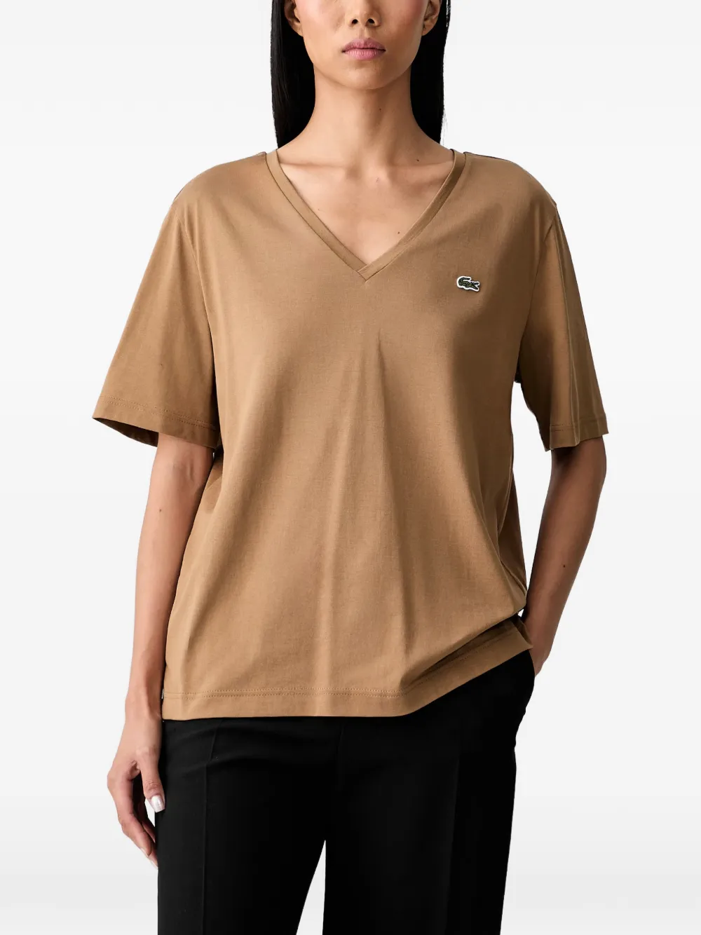 Lacoste V-neck logo-patch T-shirt