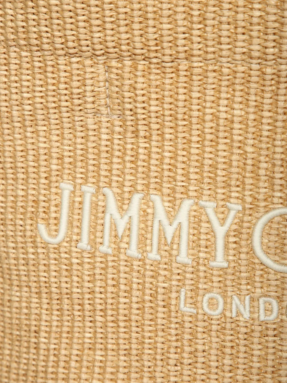 Jimmy Choo Shopper van geweven raffia met geborduurd logo Beige