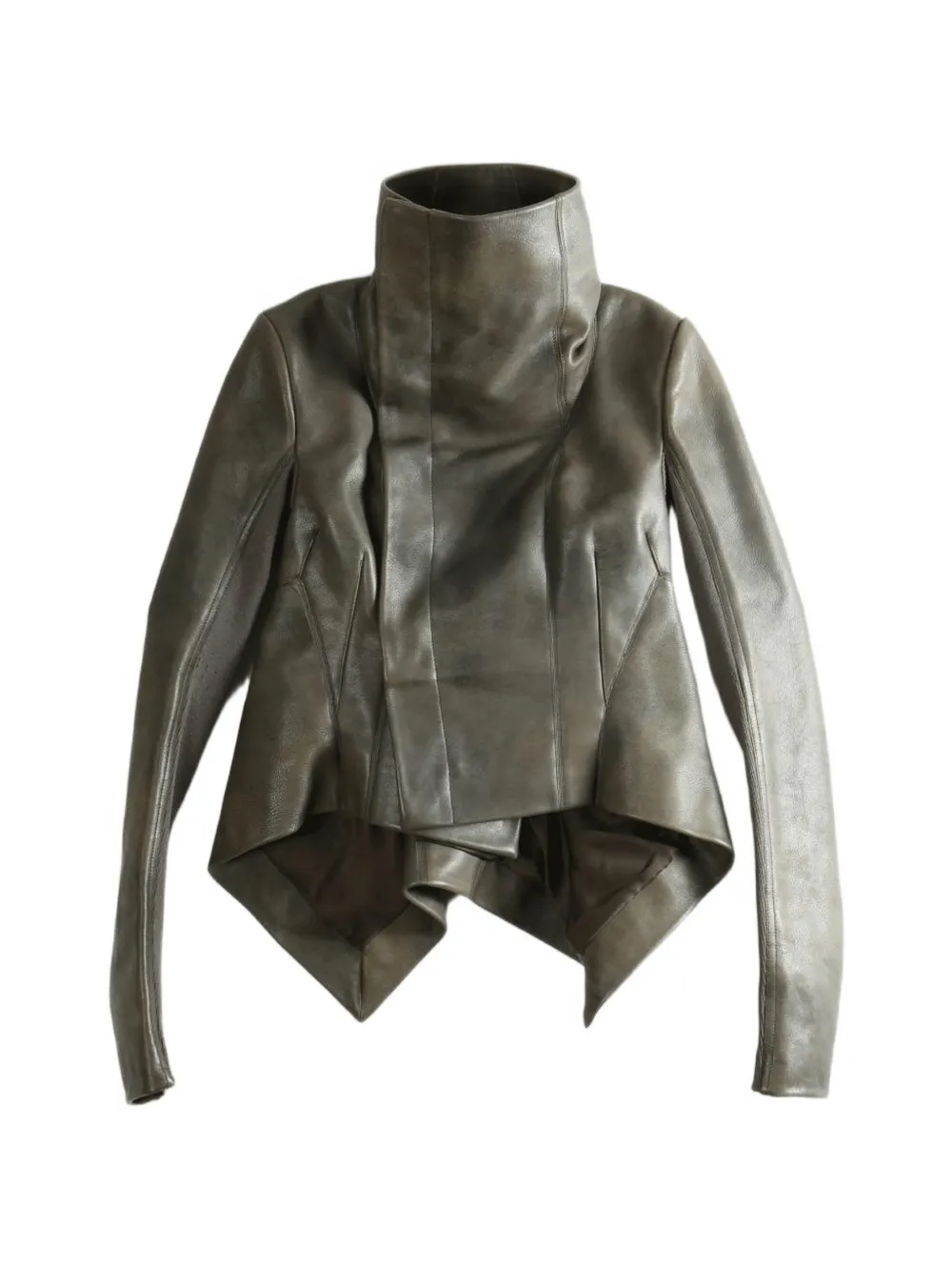 Rick Owens Giacca asimmetrica in pelle con scollo a imbuto - Verde