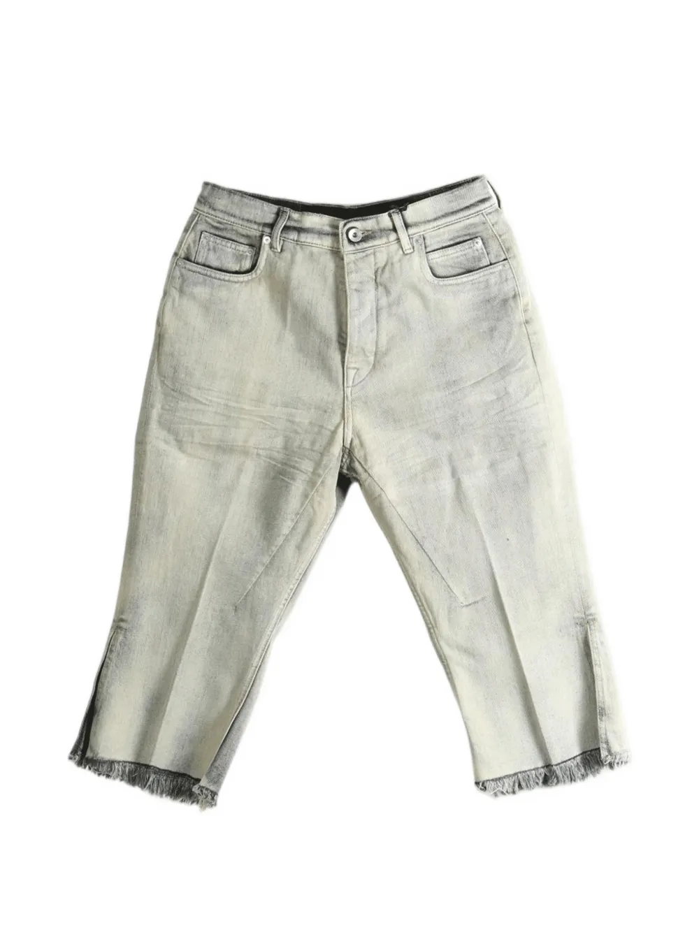Rick Owens Bolan Cropped Frayed-hem Jeans In Grey