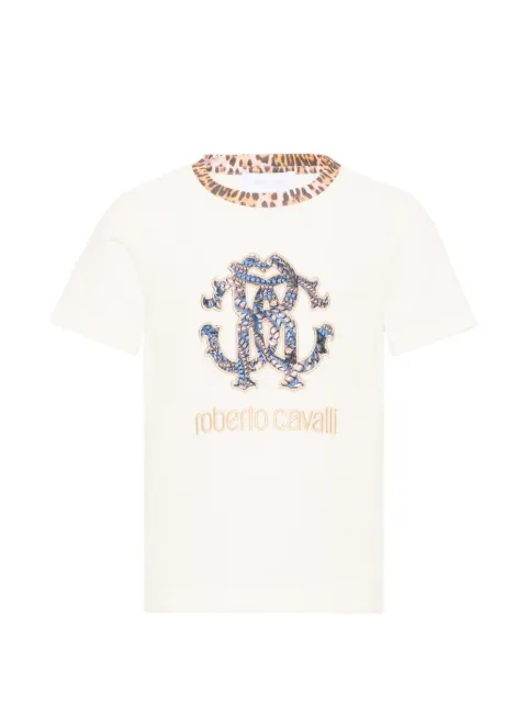 Roberto Cavalli Junior logo-print leopard-trim T-shirt
