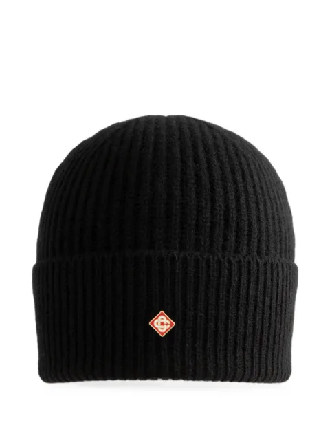 Casablanca logo-patch ribbed-knit beanie hat