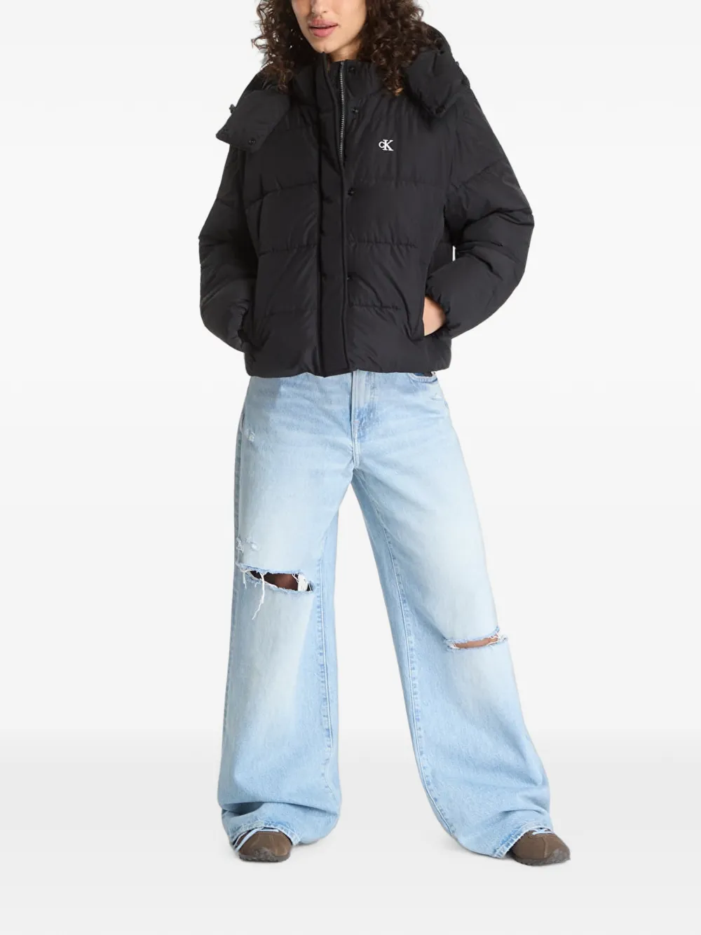 Calvin Klein Gesteppte Kapuzenjacke - Schwarz