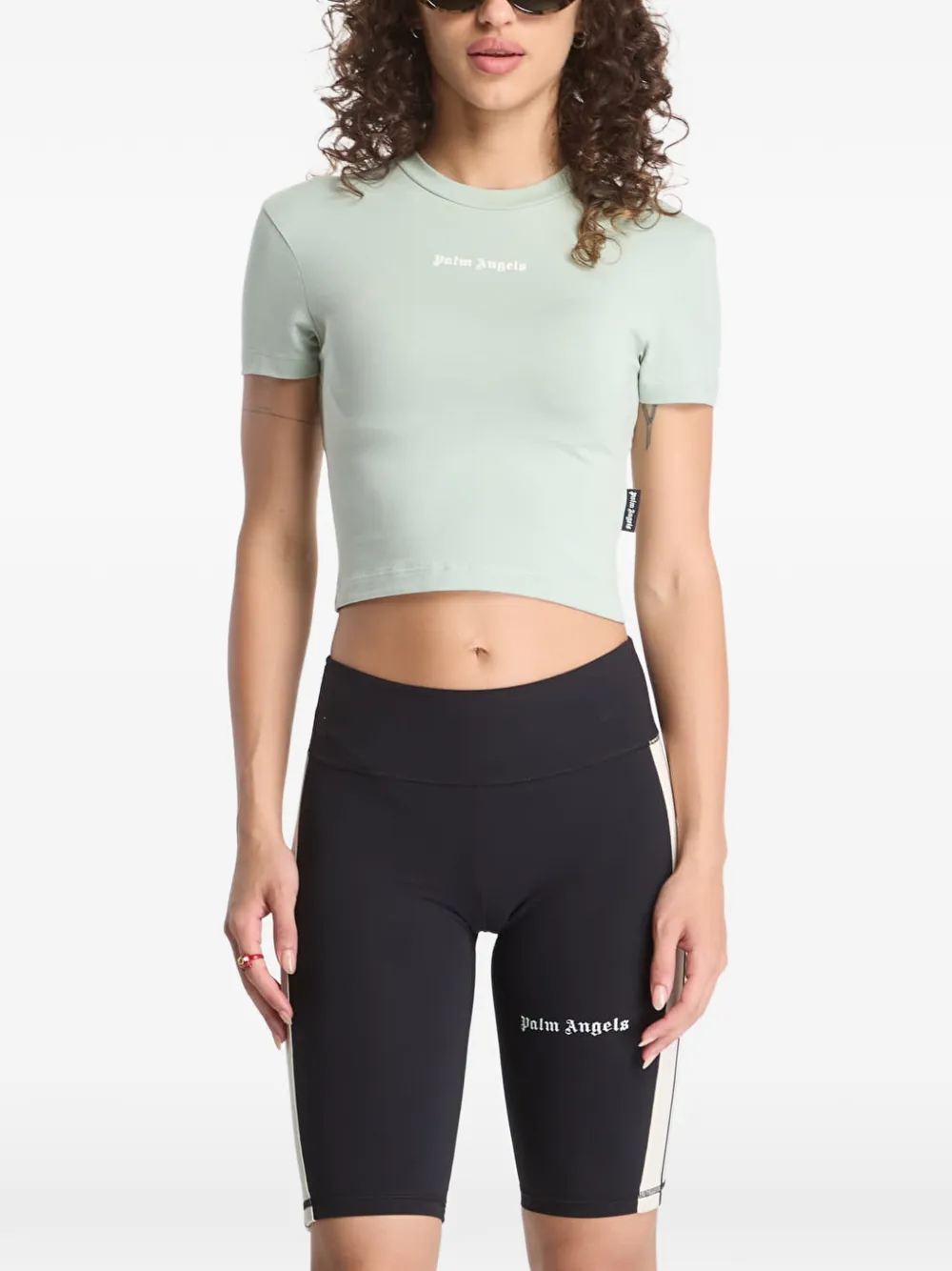 Palm Angels logo-print cropped T-shirt - Verde