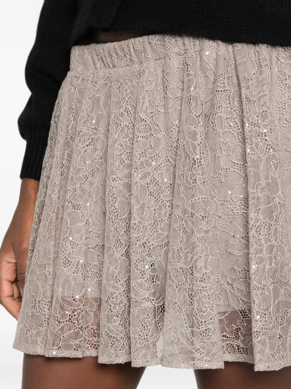 TWINSET Mini-rok met pailletten en kant Beige