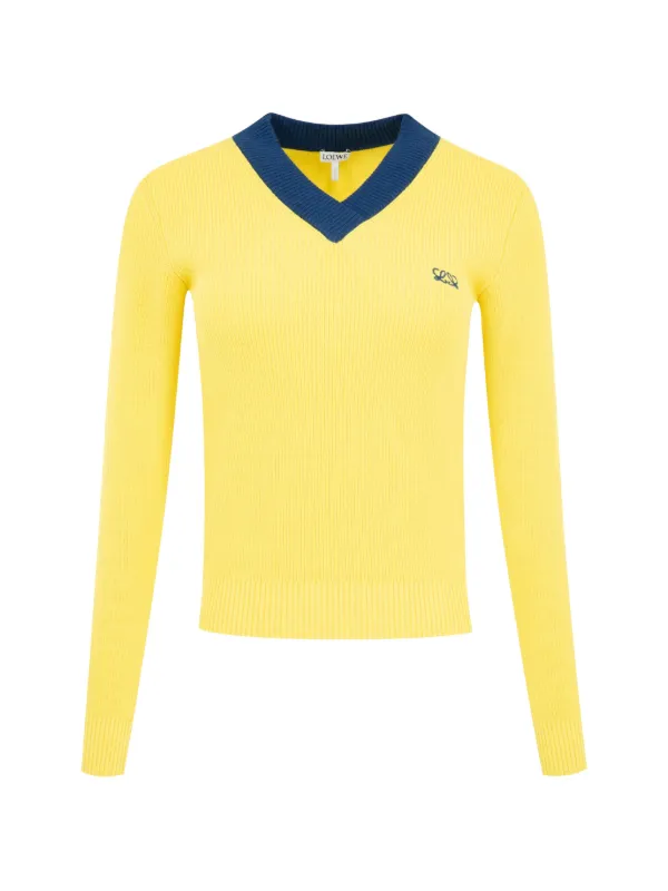 Loewe Logo-embroidered Ribbed-knit Sweater in Yellow