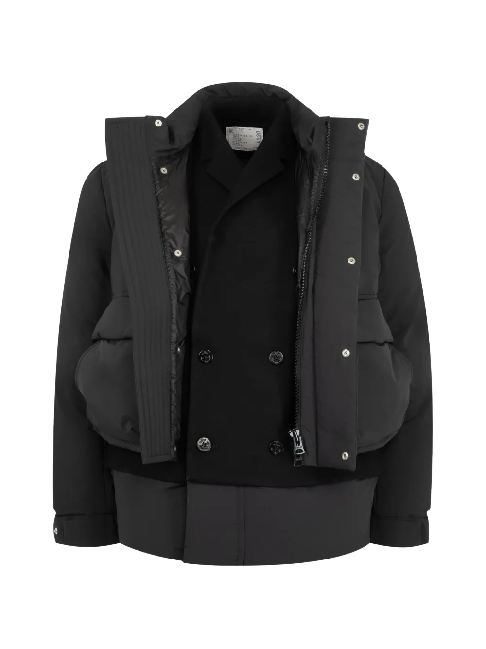 sacai layered-design padded jacket Zwart